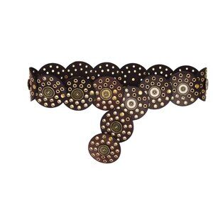 Tularosa Rhapsody Studded Disc Belt – Brown Gold Boho Western Waist Belt NWT M/L